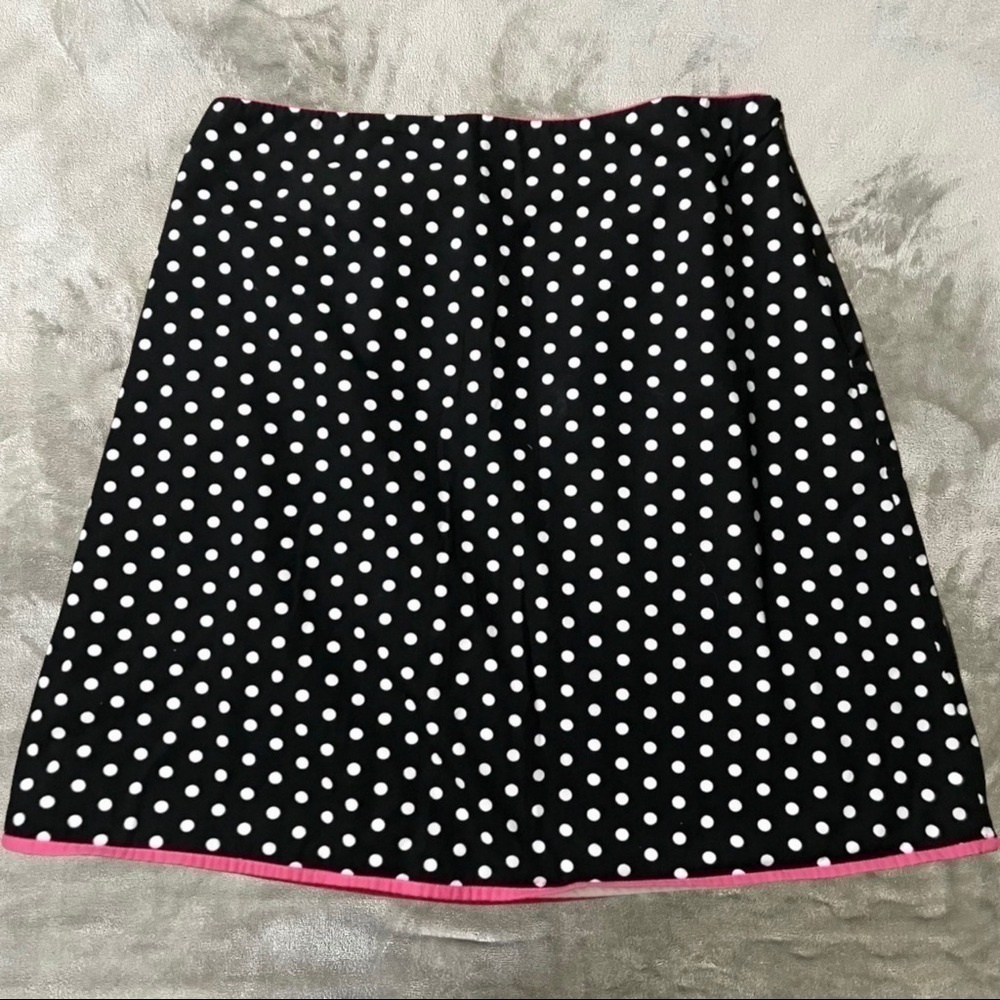 Sam TY Black & White Polka Dot A-Line Side Zip Skirt Pink Trim Size 6